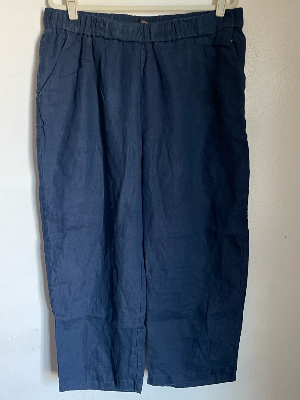 Quince 100% European Linen Navy Pull-On Pants Size 1X Natural Fiber Coastal
